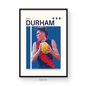 Sam Durham Bombers, cadeau de foot, art mural, impression numérique instantanée, mur de chambre à coucher, cadeau pour fils ou fans de foot d'Essendon, taille A2