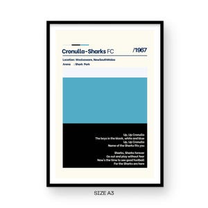 Tubarões Cronulla - Download Digital Minimalista - Imprimíveis Instantâneos para Paredes de Quarto ou Sala de Jogos - Tamanho A3