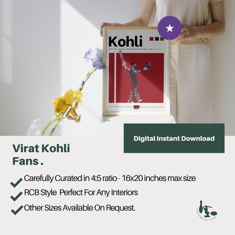 Virat Kohli RCB Cricket Legend Poster – Indian Cricket Fan Art (Digital Download) image 4