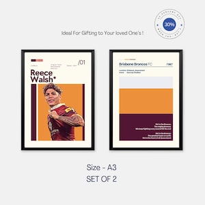 Brisbane Broncos Reece Walsh Set of 2 Digital Download Printable Decor Footy Bedroom Decor Gift for Rugby Fans in Size A3