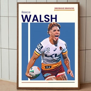 Reece Walsh Brisbane Broncos  NRL Posters Australia Rugby Prints  16x20 Rugby Posters for Son or Daughter for thier Bedroom 16x20 inches