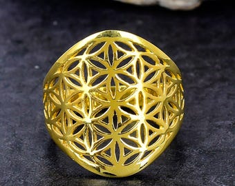 925 Sterling Silver Ring Flower of Life Ring Gold Plated Mandala Flower Ring Statement Jewelry Seed of Life Mandala Ring