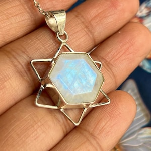 Moonstone Star Pendant Necklace in Sterling Silver Silver Star of David Pendant for Man Star of David Necklace Jewish Star of David Pendant