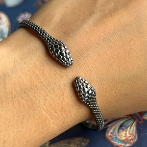 Snake Head Cuff Bracelet Adjustable Medusa Bracelet Serpent Bangle Silver Snake Bracelet Unisex Snake Jewelry Double Headed Snake Open Cuff