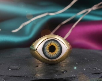Bague mauvais œil en plaqué or, bague faite main en argent sterling 925, bague oeil bleu turc, bague de protection, bague blanche fait main mauvais œil pour cadeau
