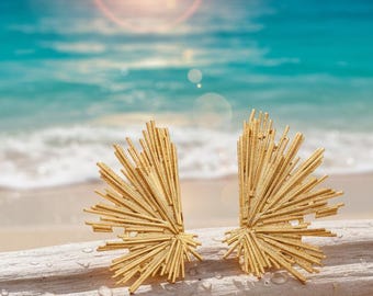Half Starburst Earrings Gold Plated Sunburst Earrings Sterling Silver Starburst Drop Gold Sun Earrings Celestial Earrings Gold Fan Earrings