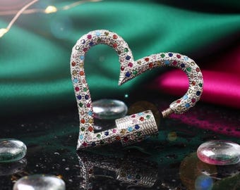 Herzform Schraubkarabiner Schloss Charms, Herz Stecker, Karabiner Schraubverschluss, handgemachte 925 Silber Multicolor CZ Stein Schloss Anhänger Halter
