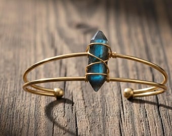 Natural Labradorite Adjustable Cuff Bracelet Gold Plated Handmade Hippie Bohemian Jewelry Gemstone Sterling Silver Labradorite Cuff Bracelet