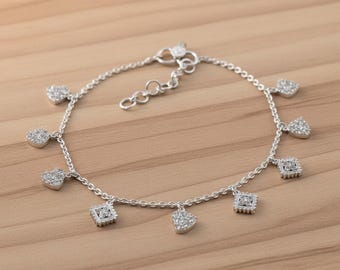 925 Sterling Silver Heart Anklet Heart crystal anklet Sweetheart anklet Decorated with CZ heart CZ ankle bracelet Womens Chain Anklet Gift