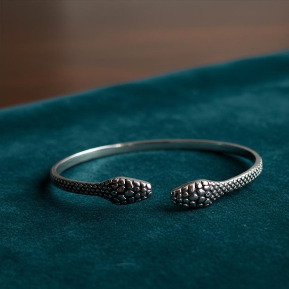 Sterling Silver Snake Cuff Bracelet: Double Head Serpent Bangle - Etsy