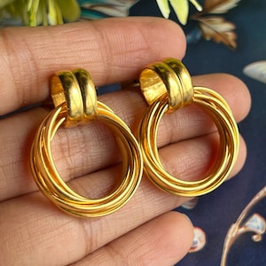 Chunky Gold Plated Knot Earrings, Five Twist Hoop Earrings, Statement Earrings, Door knocker earrings, Dainty Stud Earrings Knot Silver Stud