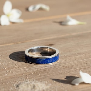 Natural Lapis Lazuli Sterling Silver Ring, Handmade Dainty Minimalist Band, 925 Silver Statement Boho Ring Gift, Dainty Lapis Lazuli Ring