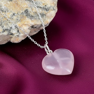 Natural Pink Rose Quartz Puffy Heart Pendant Rose Quartz Heart Pendant Crystals Pendant Healing natural quartz jewelry Heart chakra pendant