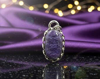 Purple Charoite Sterling Silver Pendant Chariot Silver Purple Jewelry New Age Unisex Oval Charoite Gemstone Pendant Southwest Necklace Gift