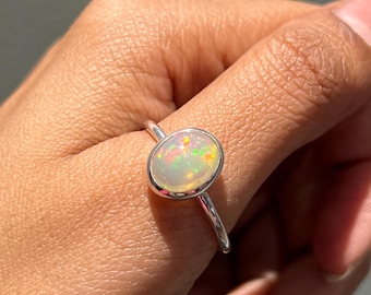 Natural Ethiopian Opal Sterling Silver Ring: October Birthstone