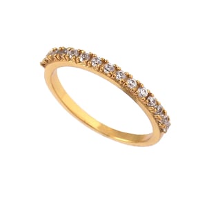Gold Plated Eternity Ring for Women Wedding Band Stacking Rings Dainty CZ Cubic Zirconia Minimalist Band  Half Eternity Band Stacking Ring