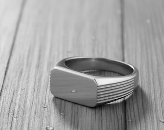Personalised Silver Signet Ring for Men Rectangular Rings Minimalist ring Signet ring Everyday ring Stackable ring Custom Name Jewelry
