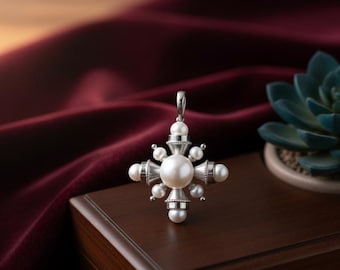 Collar de perlas con cruz de agua dulce, regalos religiosos, colgante de cruz, collar de novia, regalo para damas de honor, regalo de Navidad, colgante religioso con dije de cruz