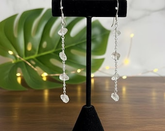 Handmade Herkimer Diamond Sterling Silver Dangle Earrings: April Birthstone