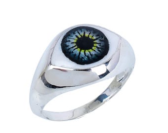 Evil Eye Protection Ring, 925 Sterling Silver Handmade Evil Eye Ring, Turkish Blue Eye Ring, Eye Ring, Handmade Jewelry for Gift, Eye Charm