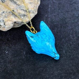 Carved Stone Synthetic Turquoise Wolf Head Gemstone Pendant Bead For Necklace Sterling Silver 925 Handmade Carving Wolf Head Pendant