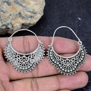 Sterling silver oxidized ethnic hoops Indian hoops Bohemian hoops hoop earrings huggie earrings gothic jewelry Ethnic earrings Gift earrings