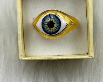 Gold Plated Evil Eye Ring: 925 Sterling Silver, Turkish Design