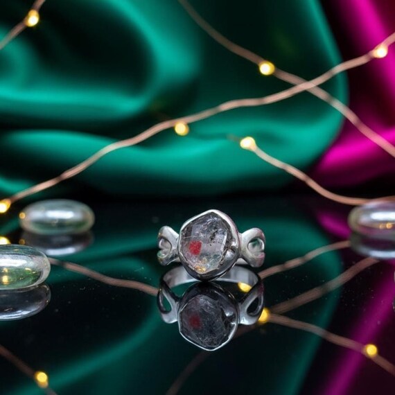 天然ハーキマーダイヤモンドリング、925スターリングシルバー