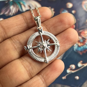 Sterling Silver Compass Necklace, Compass Medallion Compass Charm Necklace North Star Compass Necklace New Beginnings Graduation Gift Charm