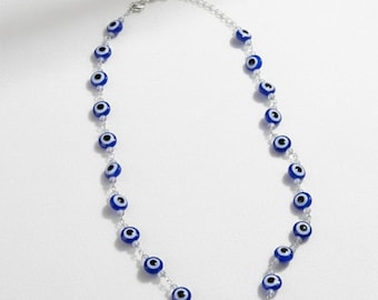 Necklace with Turkish Eyes dainty Silver minimalist choker necklace Evil Eye Necklace for Women Delicate Jewelry Nazar Amulet Necklace Gift