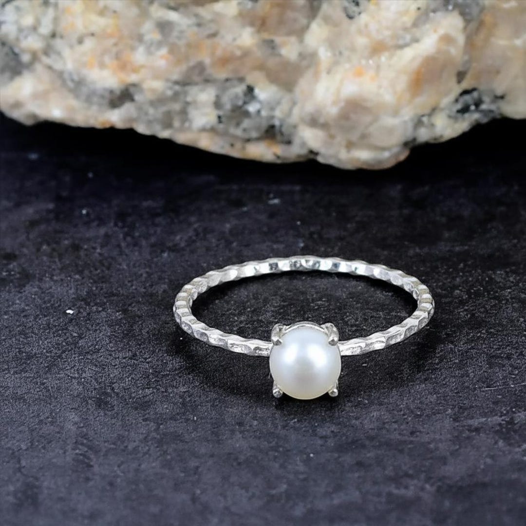 Ring Perl Hammered With a Freshwater Pearl Handmade Rustic Ring ...