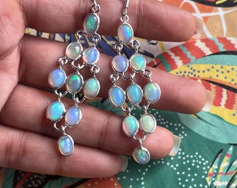 Natural Ethiopian Opal Dangle Earrings 925 Sterling Silver Earrings October Birthstone Antique Jewelry Ethiopian Welo Opal Oval Earrings