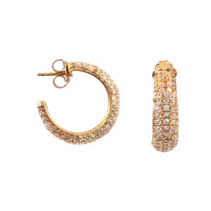 CZ Pave Hoop Earrings In Sterling Silver Dainty & Minimalist Pave CZ Huggie Hoop Earrings Gold Plated pave hoops Pave CZ hoop earrings