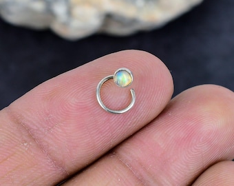 Dainty Opal Nose Pin: Sterling Silver Bezel Nose Screw