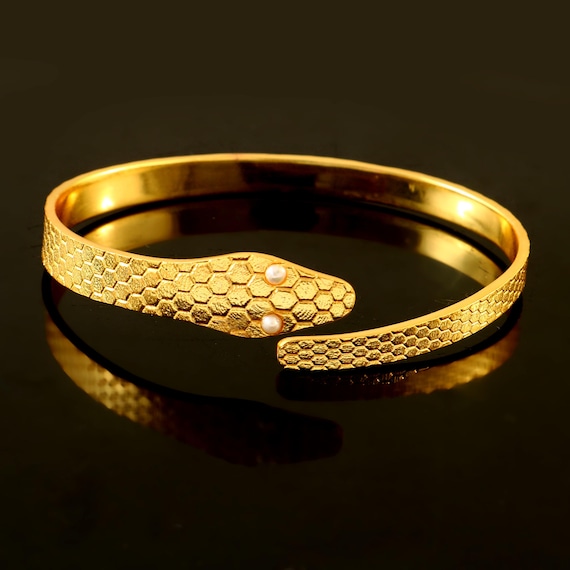 Snake Bracelet Shiny Gold Plated Cuff Bracelet Adjustable Snake