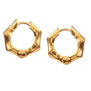 Bamboo Hoop Earrings Gold Plated Bamboo Style Hoops Chunky Gold Hoops Bamboo hoop Gold Hoops 925 Sterling Silver Minimalist hoop earrings
