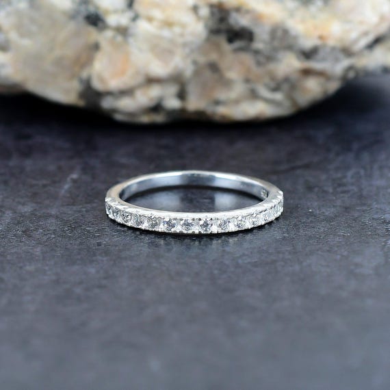 Handmade CZ Sterling Silver Half Eternity Stacking Ring - Etsy
