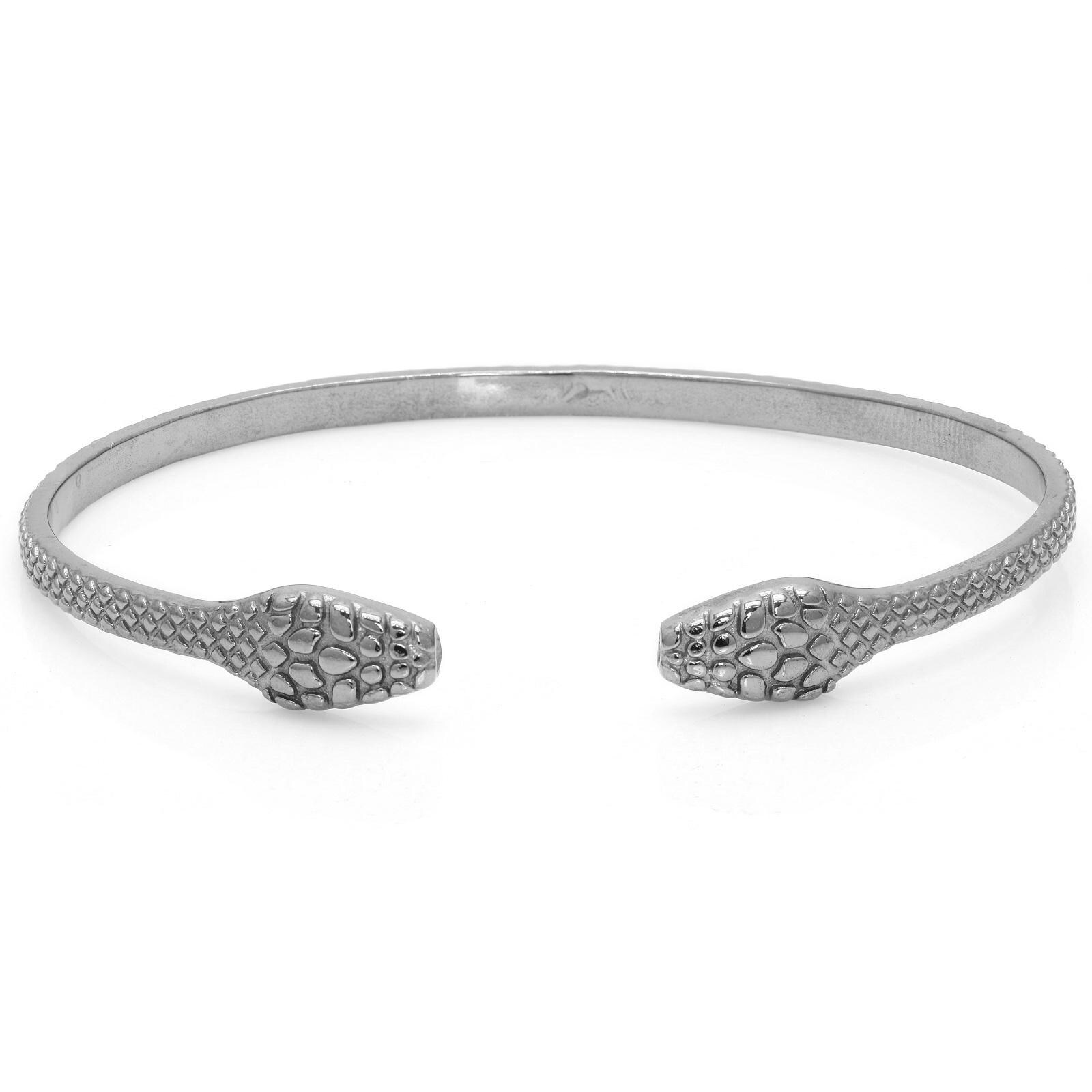Sterling Silver Snake Cuff Bracelet: Double Head Serpent 