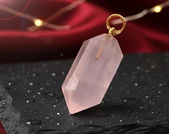 Genuine Rose Quartz pencil pendant Natural Real Pink Rose Quartz 925 Sterling Silver Gemstone Pendant Crystal Point Pendant Healing Stone