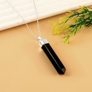 Schwarze Onyx Halskette für Männer, Onyx Punkt Halskette, Schwarze Stein Halskette, 925 Sterling Silber Handgemachter Schmuck, Bleistift Edelstein Schmuck