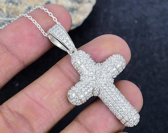 Colgante De Plata De Ley Fina Con Cruz Cruzada, Plata Esterlina Zirconia Cúbica, Circonita Cúbica