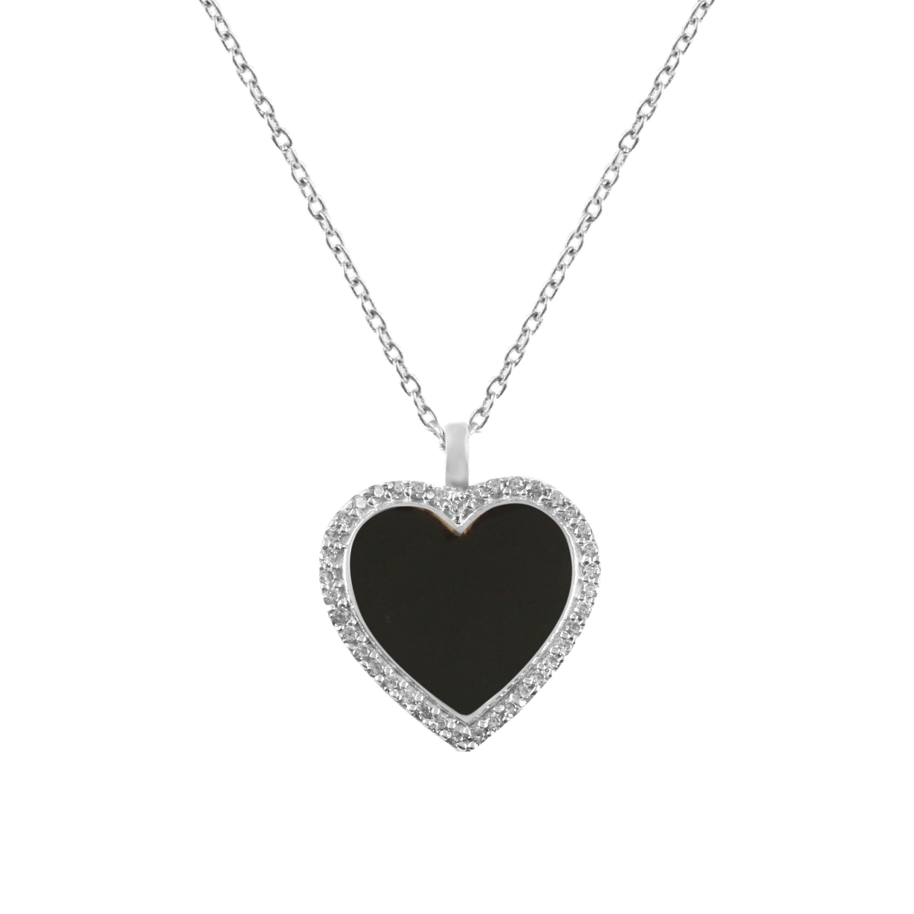 Black Enamel Heart Pendant Necklace: Sterling Silver CZ Charm - Etsy
