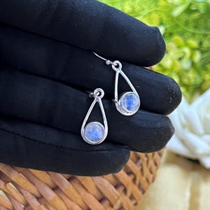 Blue Rainbow Moonstone 925 Sterling Silver Gemstone 1 PAIR Hook Earring Handmade Earring June Birthstone Moonstone Cabochon Dangle Earrings