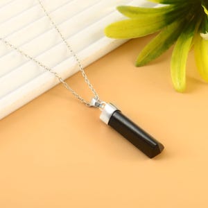 Schwarz Onyx Bleistift Silber Anhänger 925 Silber Schwarz Onyx Punkt Halskette Schwarz Kristall Anhänger Schutz Halskette ONYX Halskette für Männer / Frauen