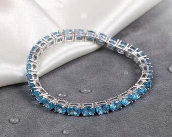 Swiss Blue Topaz Bracelet Natural Blue Topaz Bracelet Swiss Blue Topaz Oval Sterling Silver Tennis Bracelet December Birthstone Bracelet