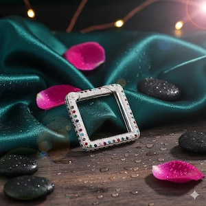 925 Silver Spring Snap Fully CZ Micro Pave Square Carabiner Clasp, Connector Clasp, Square Spring Snap Clasp, Interlocking oval lock clasp