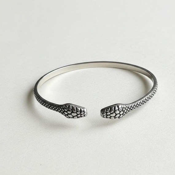 Sterling Silver Snake Cuff Bracelet: Double Head Serpent Bangle