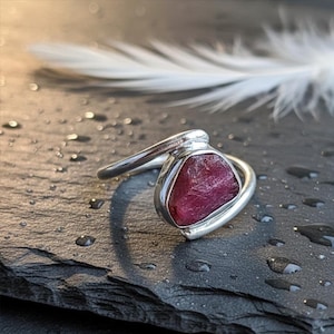 Handmade Raw Garnet Ring: 925 Sterling Silver Boho Minimalist Ring