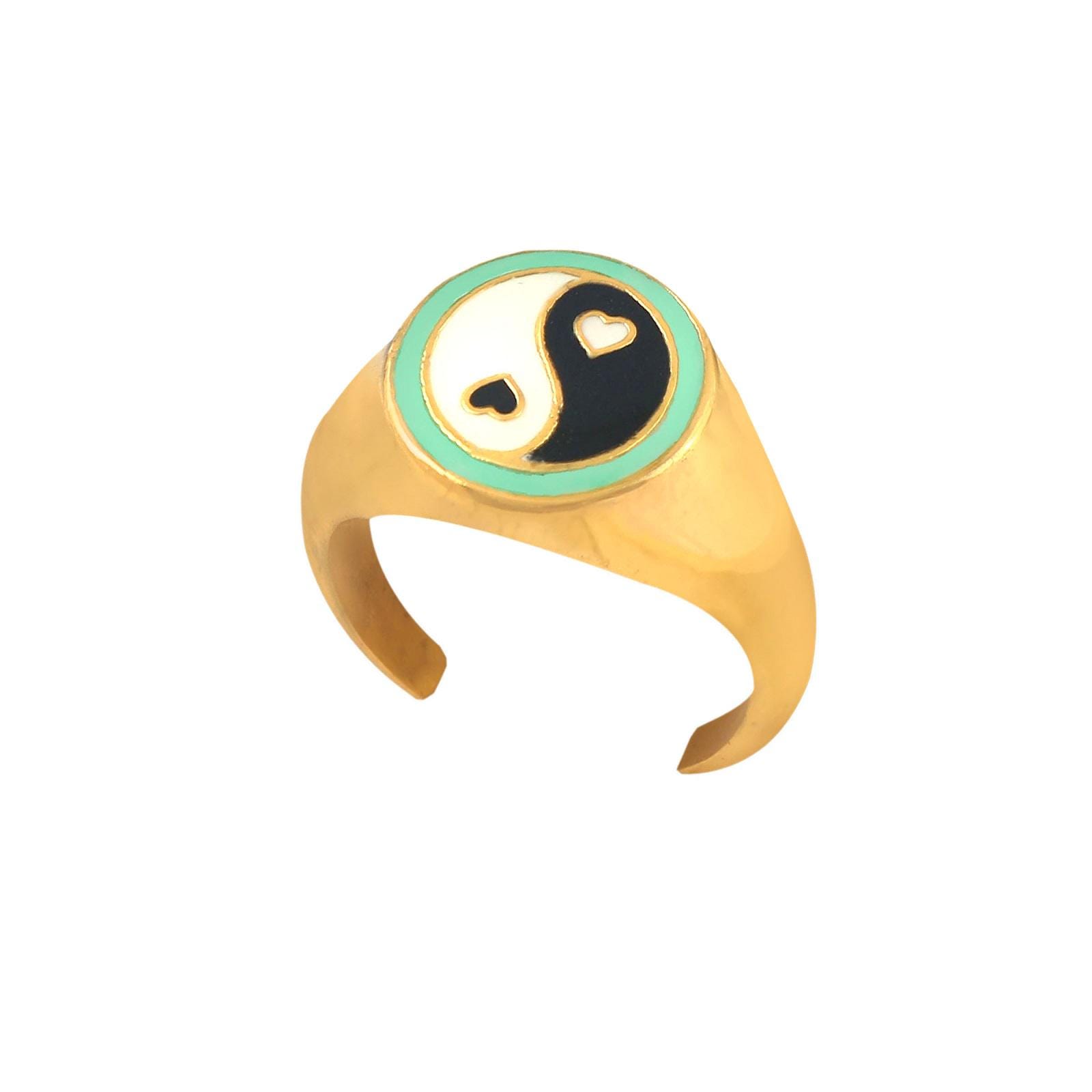 陰陽エナメルリング：ブルー＆ホワイト 925スターリングシルバー