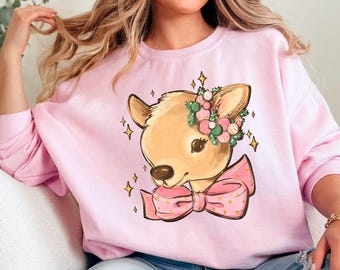 Weihnachtsbaby-Hirsch rosa Sweatshirt